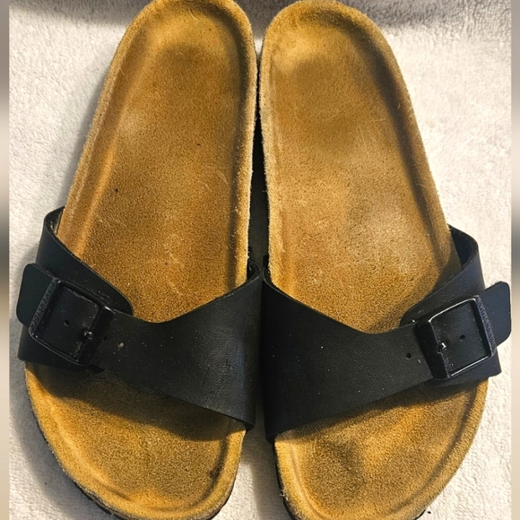 Birkenstock Madrid Sandals BirkiBuc Black Leather Women’s Size 8/39 Slides - Picture 1 of 4